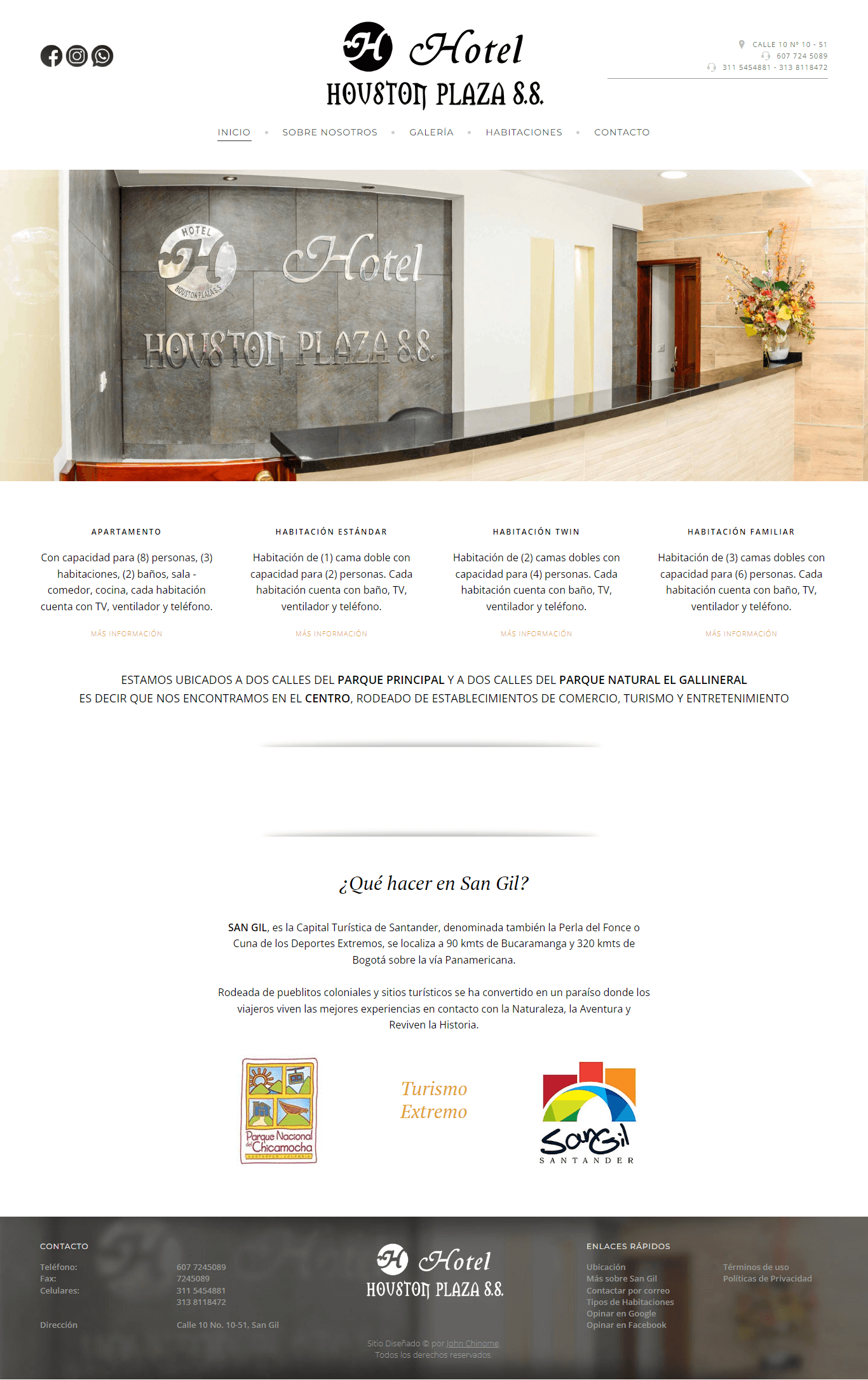 Pantallazo sitio web Hotel Houston Plaza