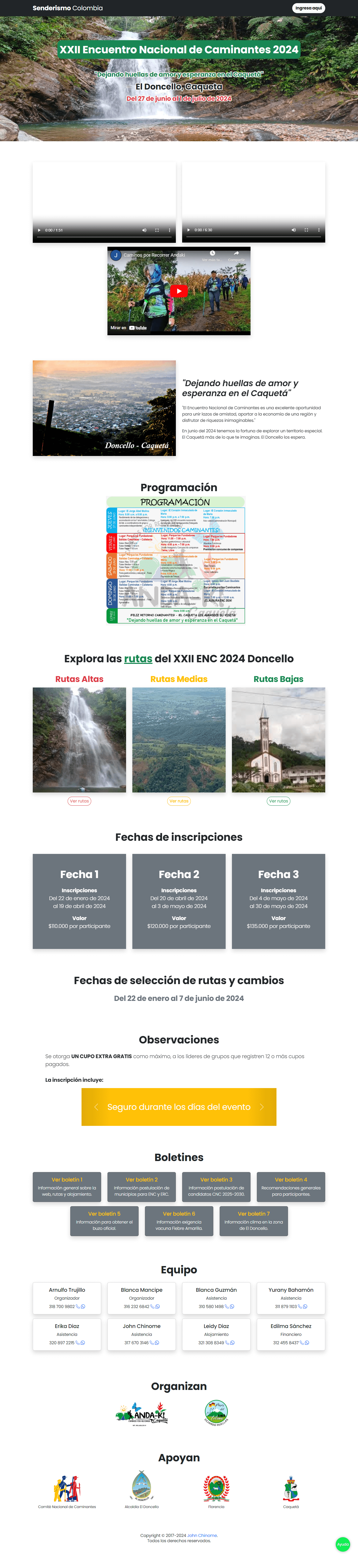 Pantallazo sitio web Senderismo Colombia