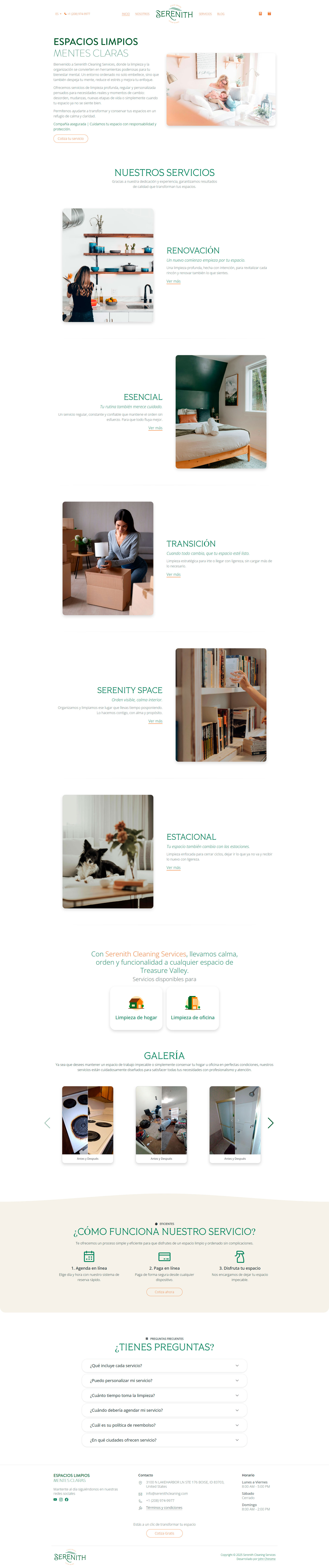 Pantallazo sitio web Serenith Cleaning